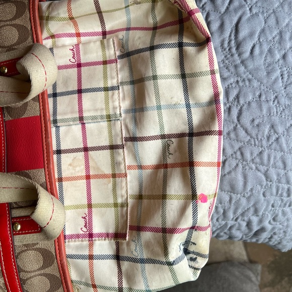 Coach Signature Monogram Orange and Tan Patent Leather Tote Shoulder Bag Y2K - Picture 8 of 13